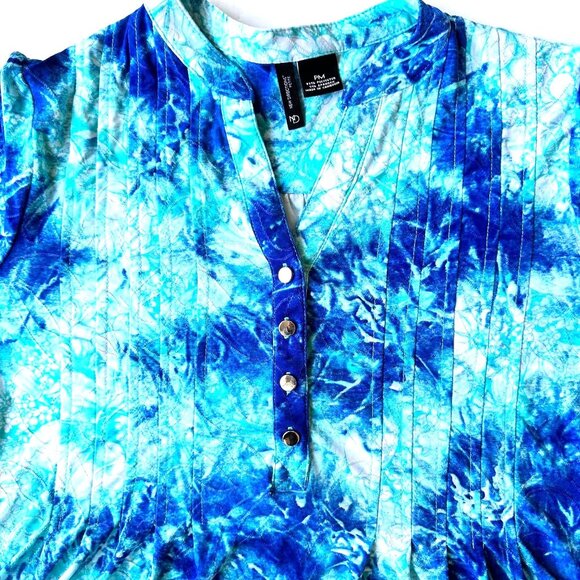 New Directions Tunic Top PM Petite Medium Blue Tie Dye Roll Tab Sleeves … - Picture 3 of 12